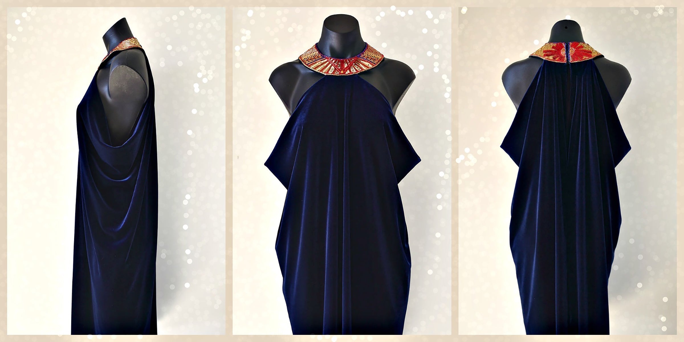 Antiquities Inspired Dress Embodying Egyptian and Grecian Costume Design