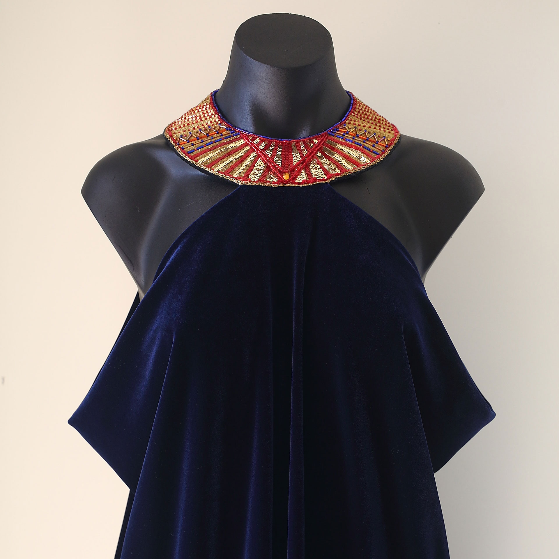 Embroidered Velvet Evening Dress