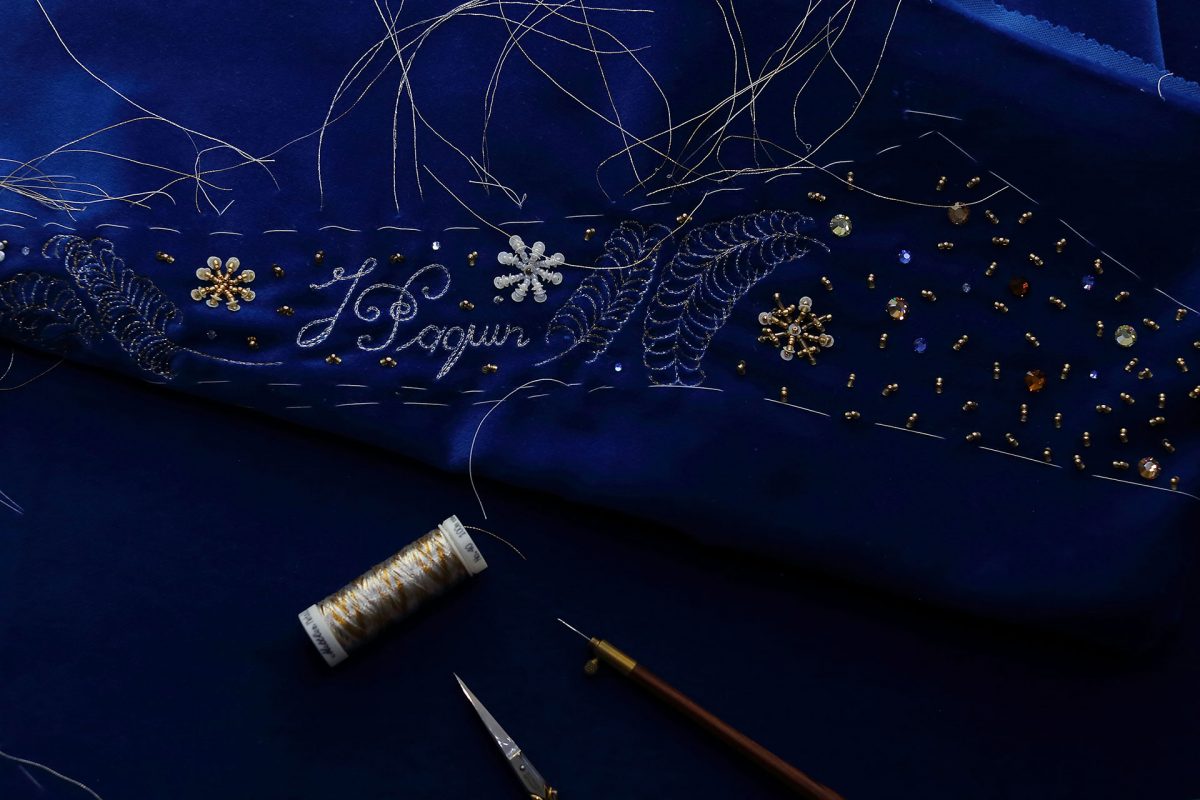 Haute Couture Embroidery on Cotton Velvet by Olivia Torma